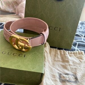 Gucci Blush Leather Belt with Gold GG Buckle